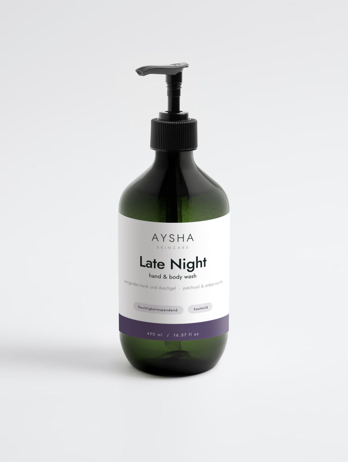 Late Night Hand & Body Wash von Aysha Skincare, 490 ml Flasche mit Pumpspender