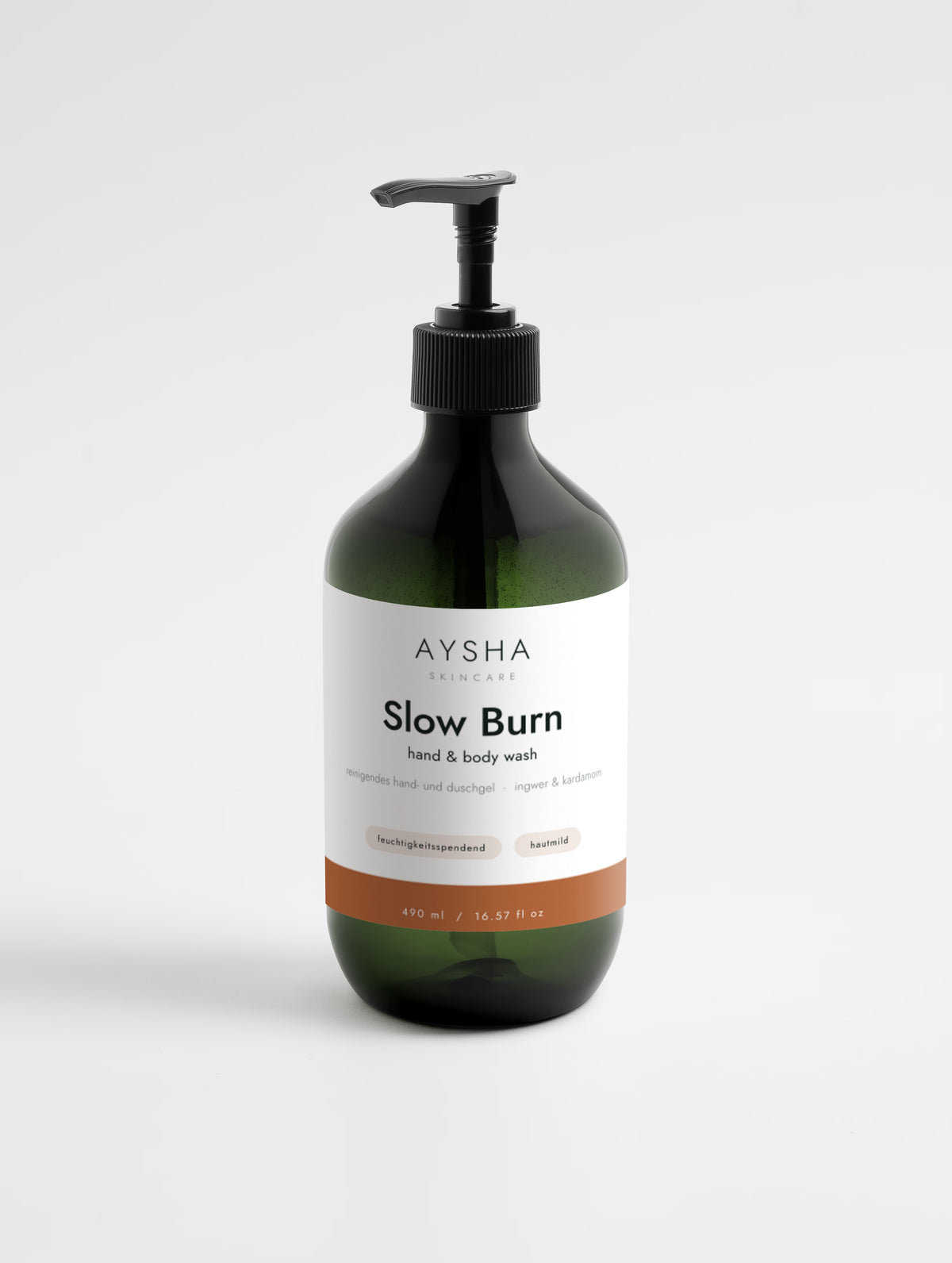 Slow Burn Hand & Body Wash von Aysha Skincare, 490 ml Flasche mit Pumpspender