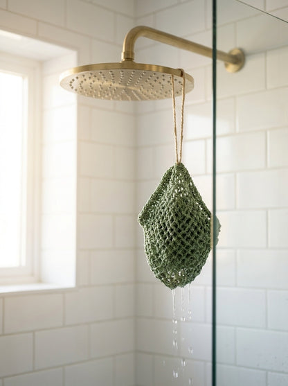 Netzschwamm hängt in der Dusche